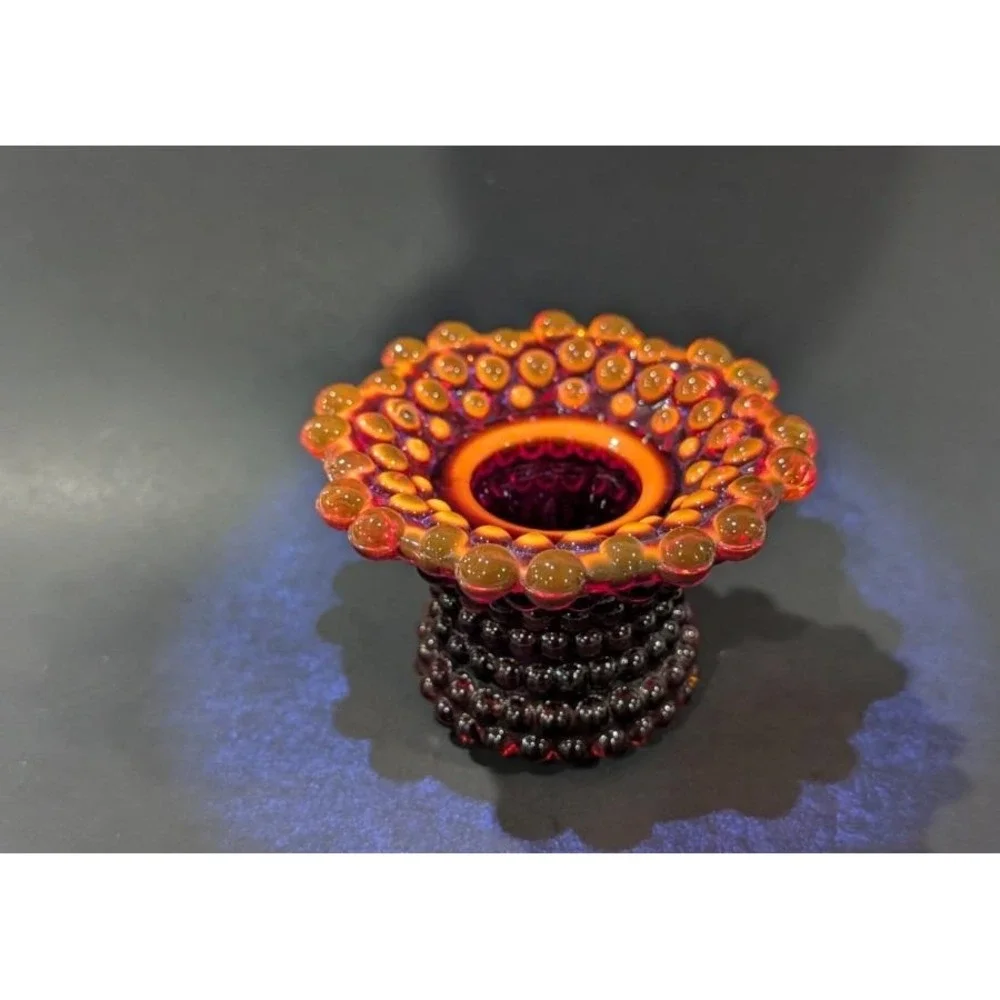 Amberina Hobnail Fenton Glass Candle Holder – Glows Under Black Light